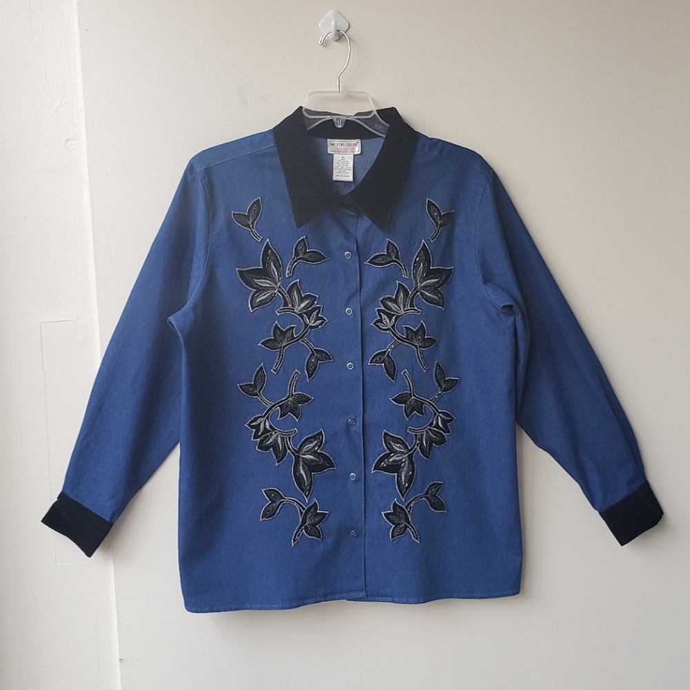 Victor Costa Embroidered Long Sleeve